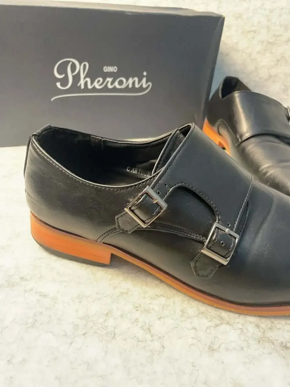 Gino Pheroni Arthur Double Monk Strap Shoes Black Size 10.5